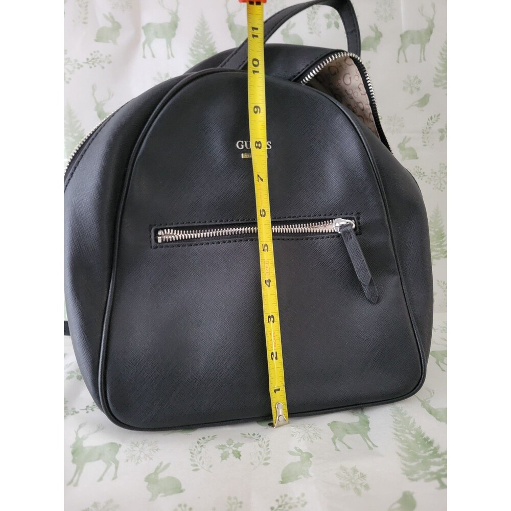 GUESS Black Mini Backpack Purse Faux Leather Silver Zip Adjustable Straps - Picture 5 of 11